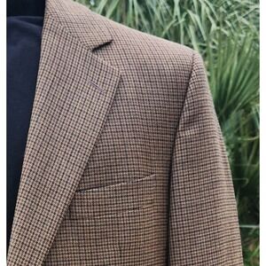 42 Brooks Brothers BLAZER 1818 Madison Men 42L Wool Brown Houndstooth Sport Coat
